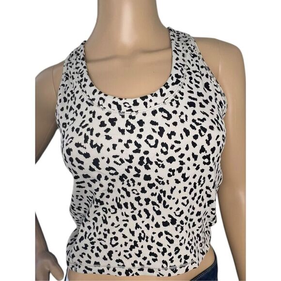 Athleta Cropped Leopard Print Razorback Athletic Stretchy Tank - Picture 1 of 5
